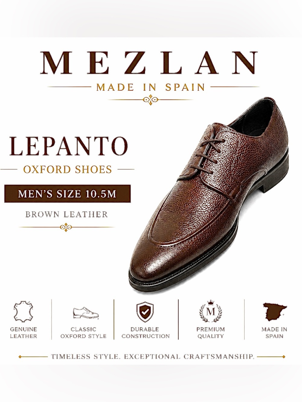 Mezlan Lepanto Brown Leather Oxford Shoes Men’s Size 10.5M Made in Spain